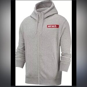 Nike Just Do It Grey Hoodie. Size Small. Men / Women. Zip up. Drawstring